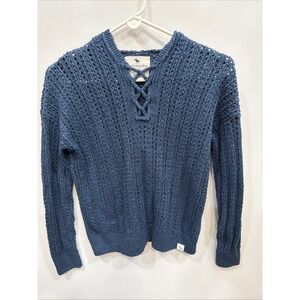 Abercrombie Kids Girls Blue Open Knit Lace Up Hooded Sweater Size 11/12